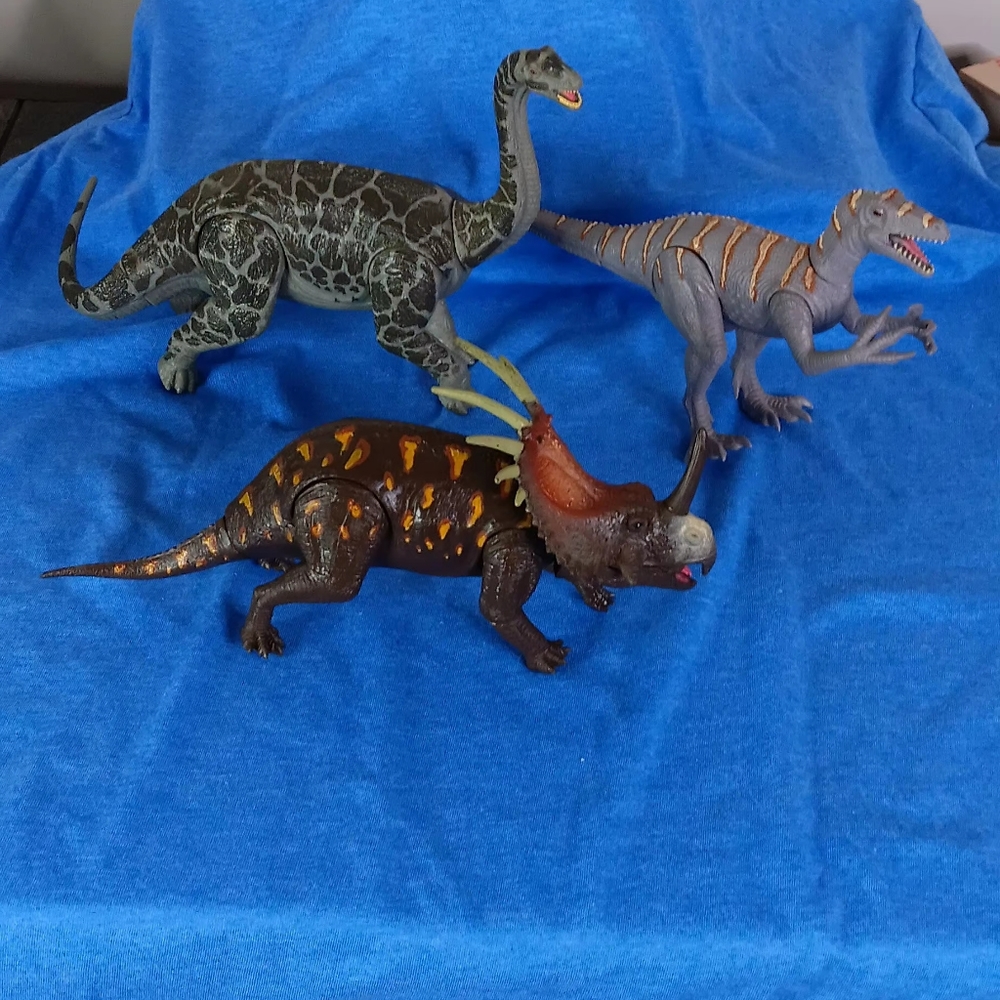 Kid Galaxy Dinosaur 3 Pack Action Figures. 9" Dinos Bend and Pose. No Box.